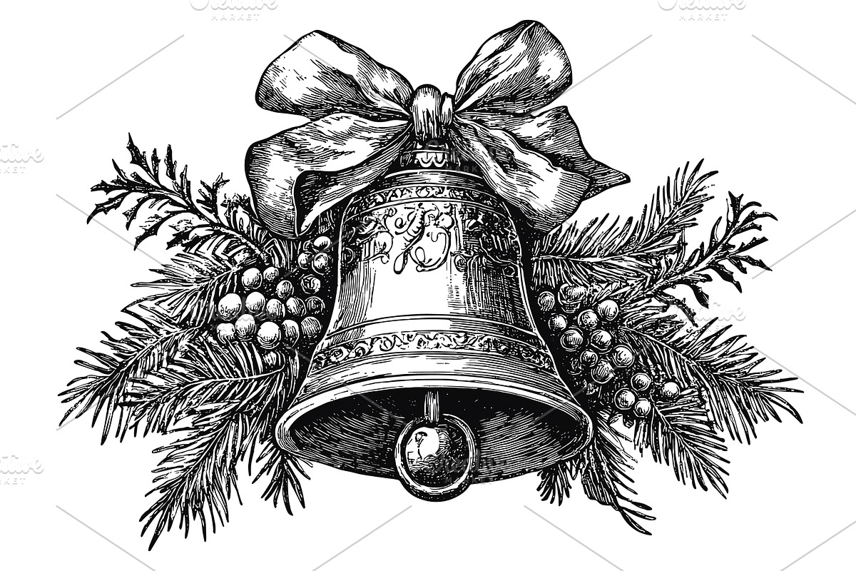 Christmas Bell Detailed Vintage, an Object Illustration by LadadikArt