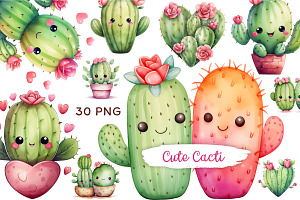 Adorable Cactus Clipart 30 PNG, an Object Illustration by Whimsy Brush Studio