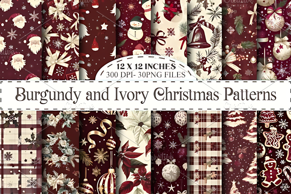 Burgundy Ivory Christmas Patterns, a Pattern Graphic by Design Station (Photo 1 of 5)
