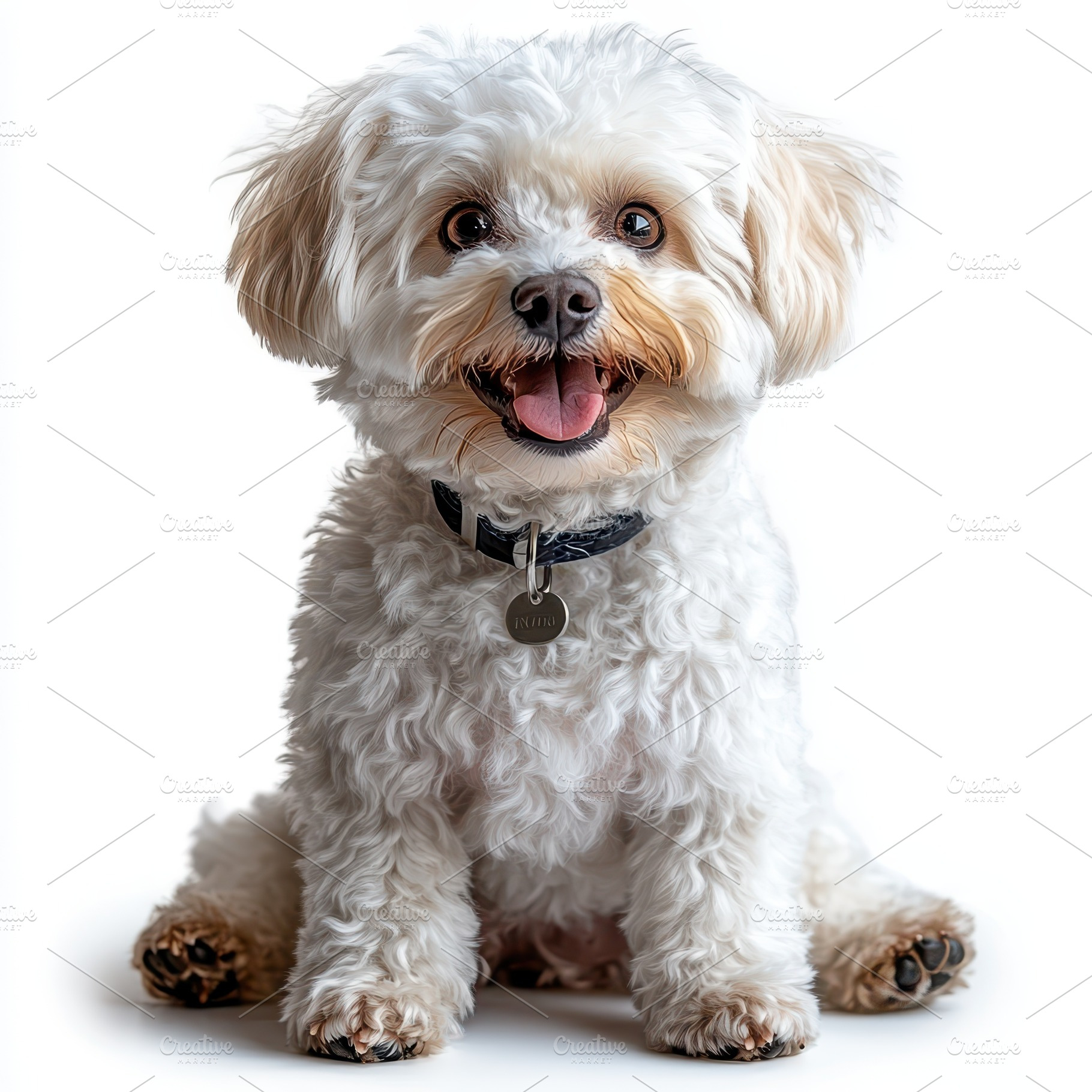 Happy White Fluffy Dog Sitting Smili, an Animal Photo by Pixeness Studio
