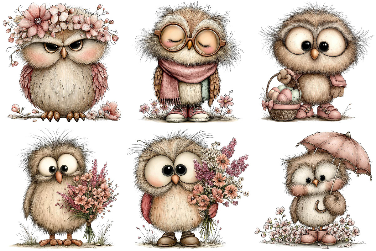 Whimsical Spring Owl Clipart Bundle, an Illustration by DreamPrint404 (Photo 5 of 6)