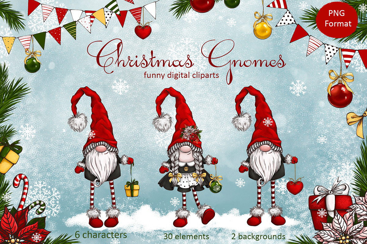 Christmas gnomes. Digital Cliparts, a Decorative Illustration by Maycat_store (Photo 1 of 9)