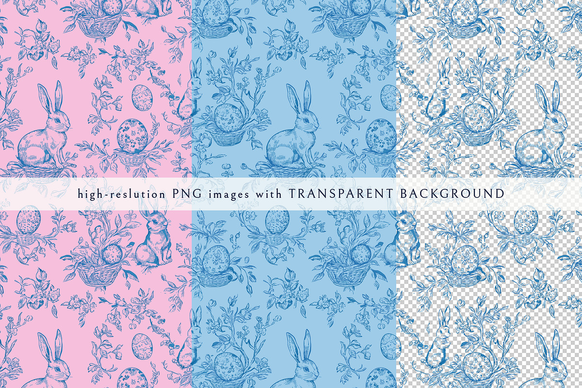 Easter Blue Toile Seamless Pattern, a Pattern Graphic by Olya Creative (Photo 3 of 6)