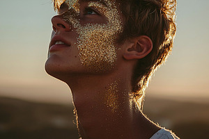 young man with golden glitter, a Beauty & Fashion Photo by Bunny's Little Shop