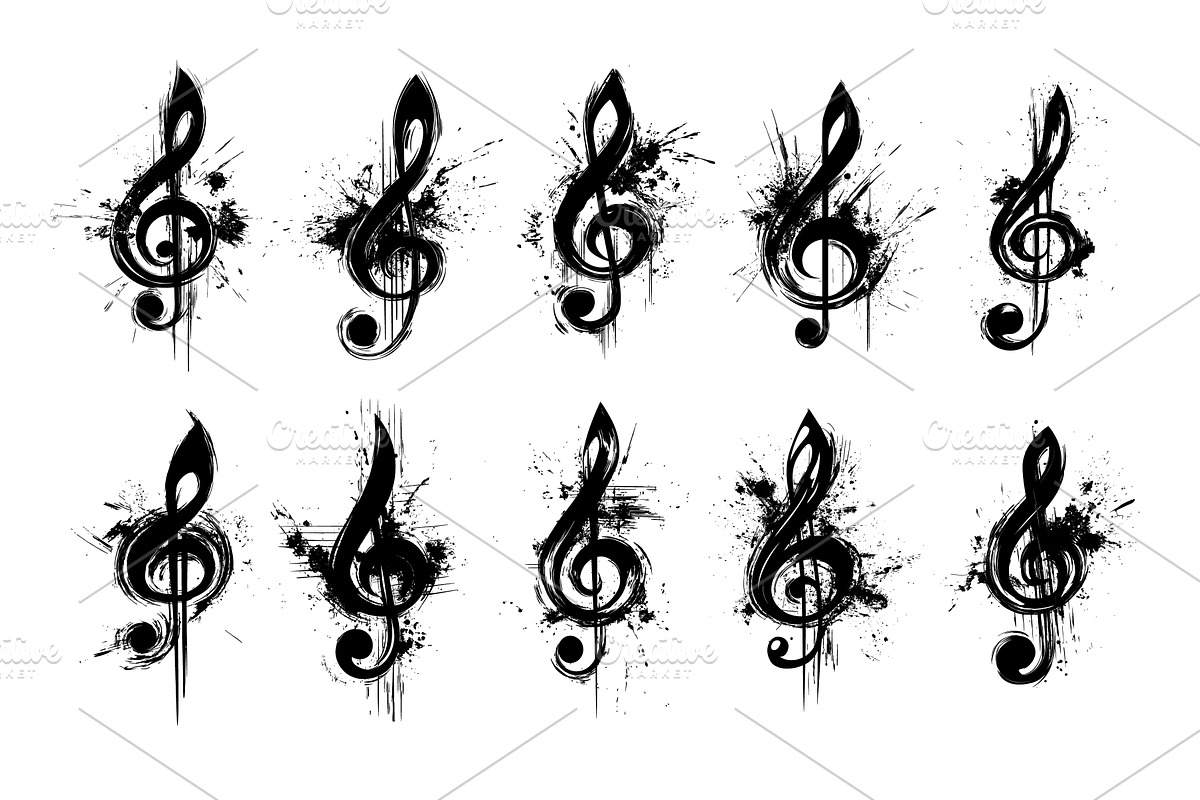 Black treble clef with grunge, an Object Illustration by Stock-Smart-Start