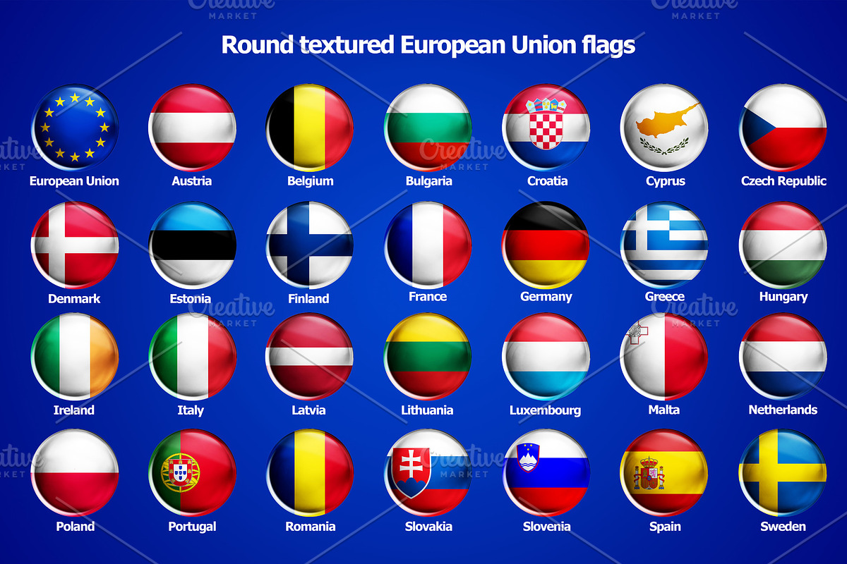 European Union Flags Collection in Circular Design, an Object Illustration by Davizro's Market