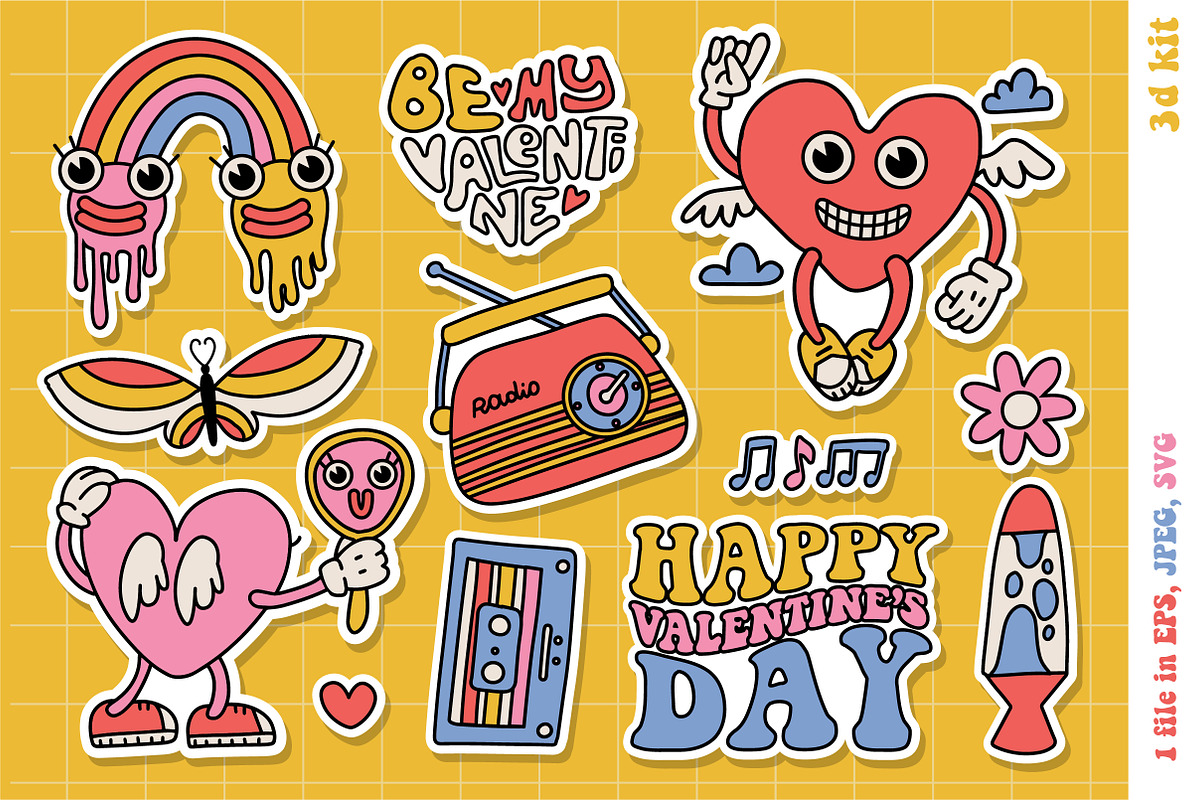 Groovy love: weird stickers kits set, a Stationery Template by Lana Sham (Photo 4 of 5)