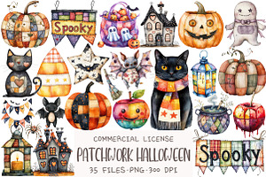Patchwork Halloween Clipart, an Illustration by OK Design