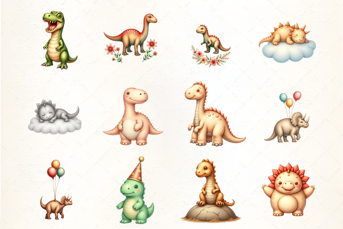 Dinosaurs Watercolor Clipart, an Illustration by CrexoraLab (Photo 3 of 5)