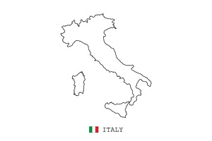 Italy map line, linear thin vector