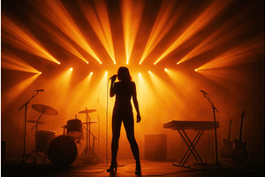 Silhouette of a female singer on, a Person Illustration by Sergey Kotenev