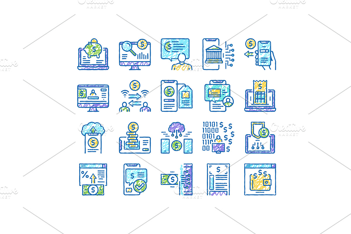 Online Banking Finance set Icons, an Object Illustration by pikepicture