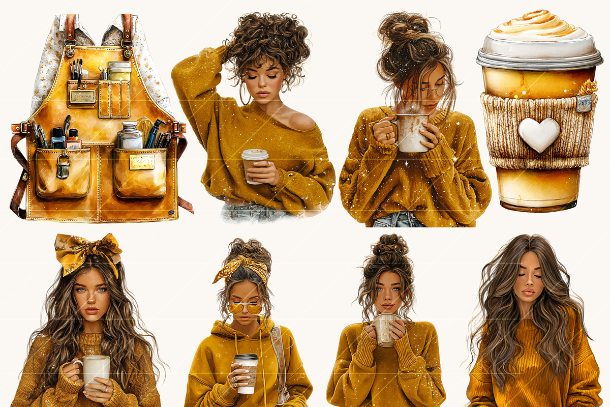 Watercolor Coffee Clipart Bundle, an Object Illustration by BusyDaydesign (Photo 9 of 9)