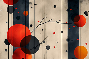 Abstract composition with black and vibrant red circles on a tex, a Decorative Illustration by ImageMir