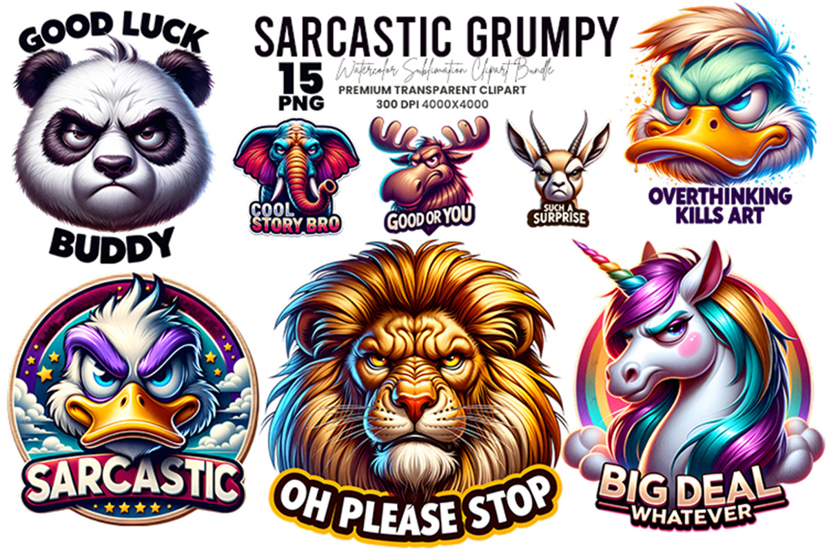 Sarcastic Grumpy Animals Clipart PNG, an Animal Illustration by Creative Arslan (Photo 1 of 9)