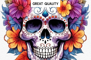 Floral Skeleton Skull Halloween PNG