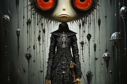 surreal portrait of the monster with big red eyes. Generative Ai, an Abstract Photo by Ales Munt