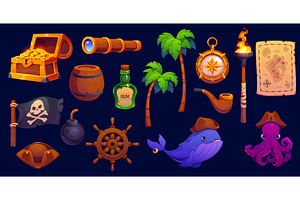 Cartoon pirate game icons characters, a Decorative Illustration by Vector Tradition