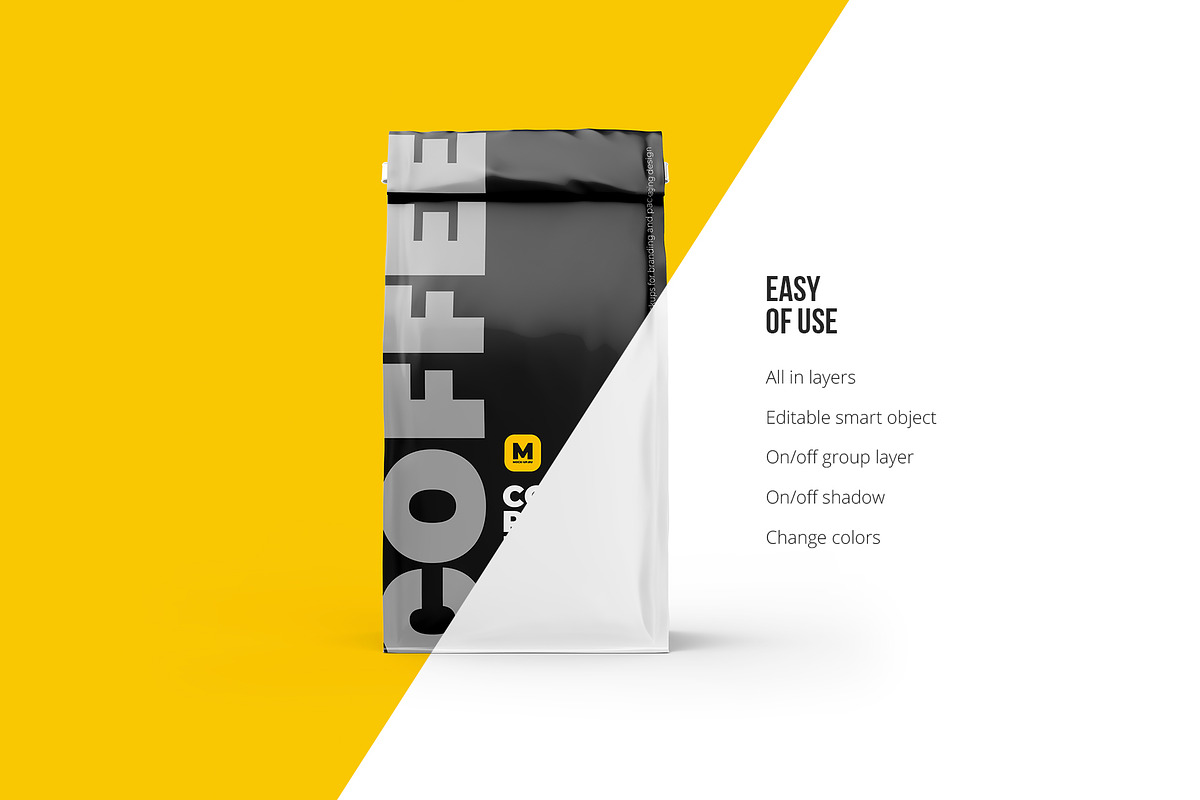 Coffee pouch mockup. Pack 6 PSD, a Cups & Container Mockup by easymock (Photo 9 of 12)