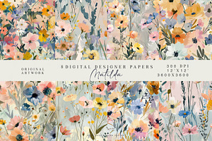 Gouache Floral Seamless Pattern Set