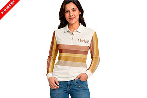 Womens Long Sleeve Polo Front PSD, a Shirt Mockup by Bruno's Shop