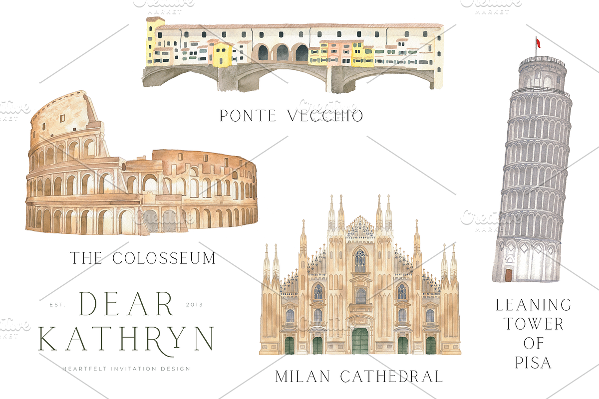 Watercolor Italian Landmarks, an Illustration by Dear Kathryn (Photo 2 of 4)
