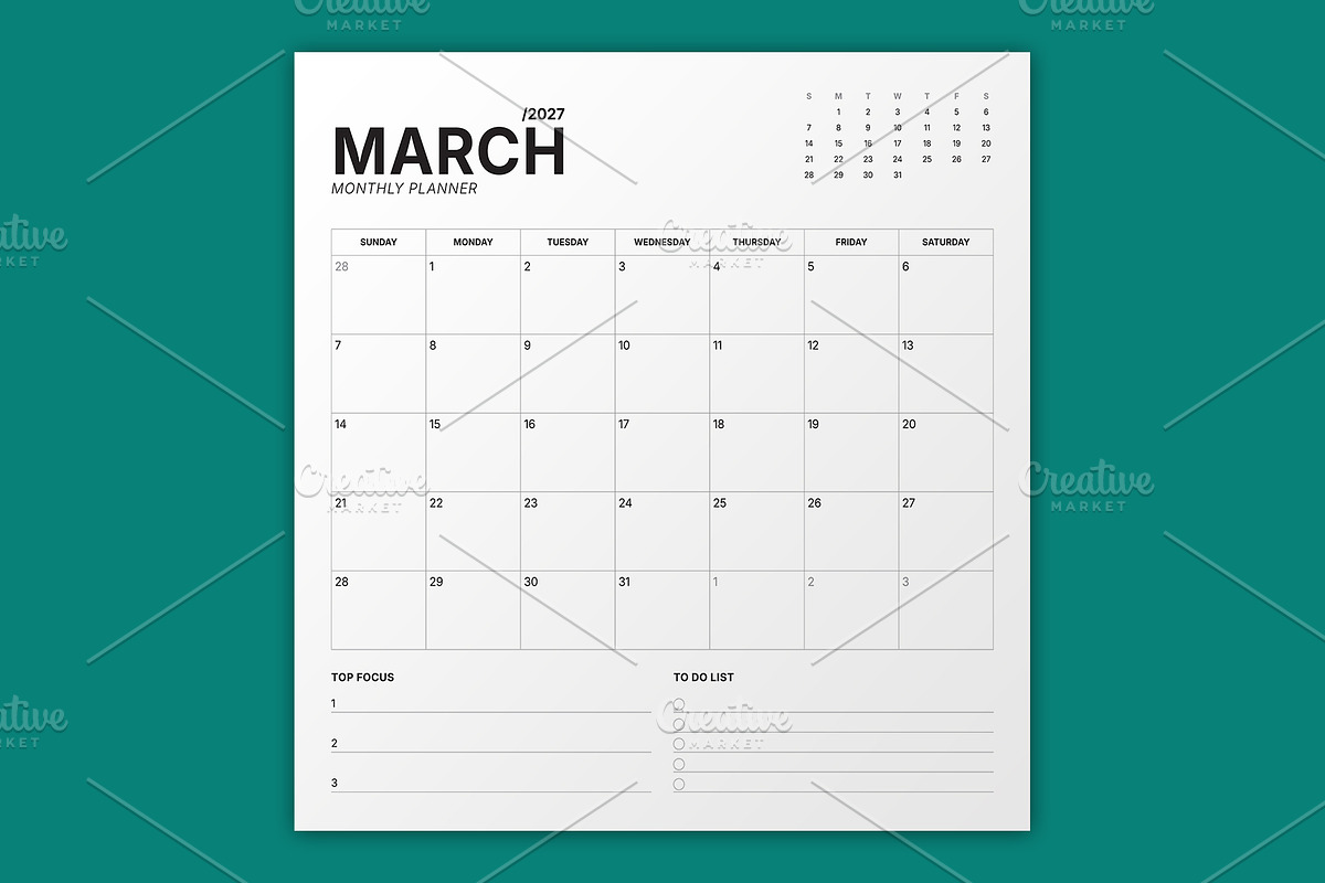 2027 Monthly Planner Calendar, a Texture Illustration by mikhailmorosin (Photo 3 of 4)