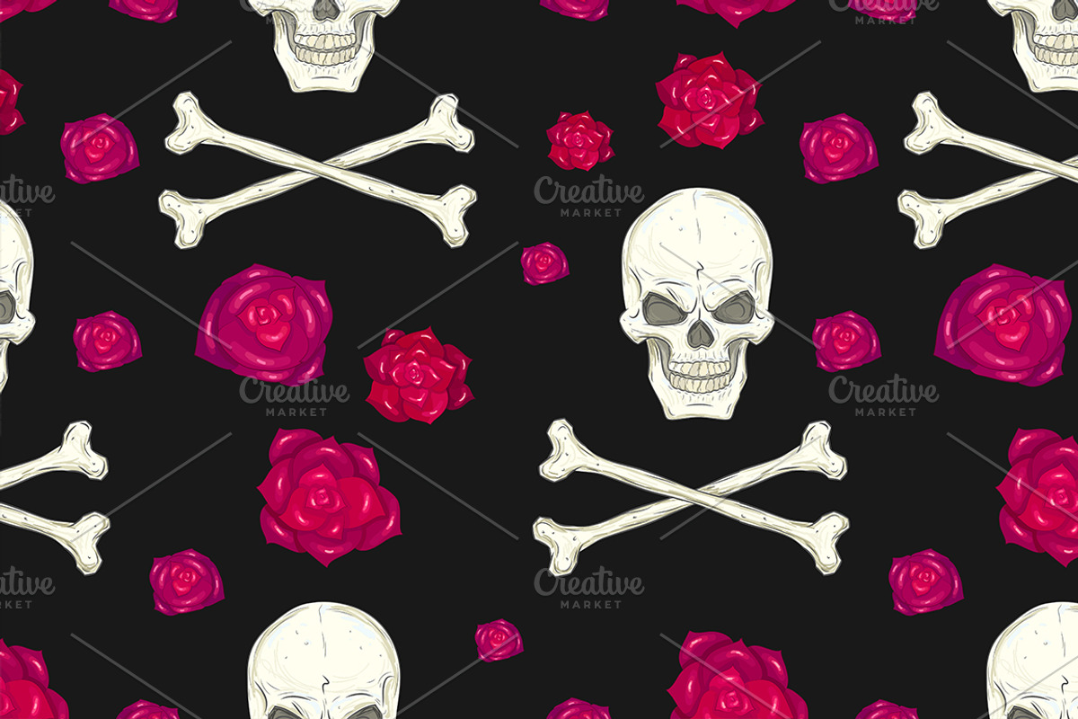Skull set. Seamless patterns. preview 6