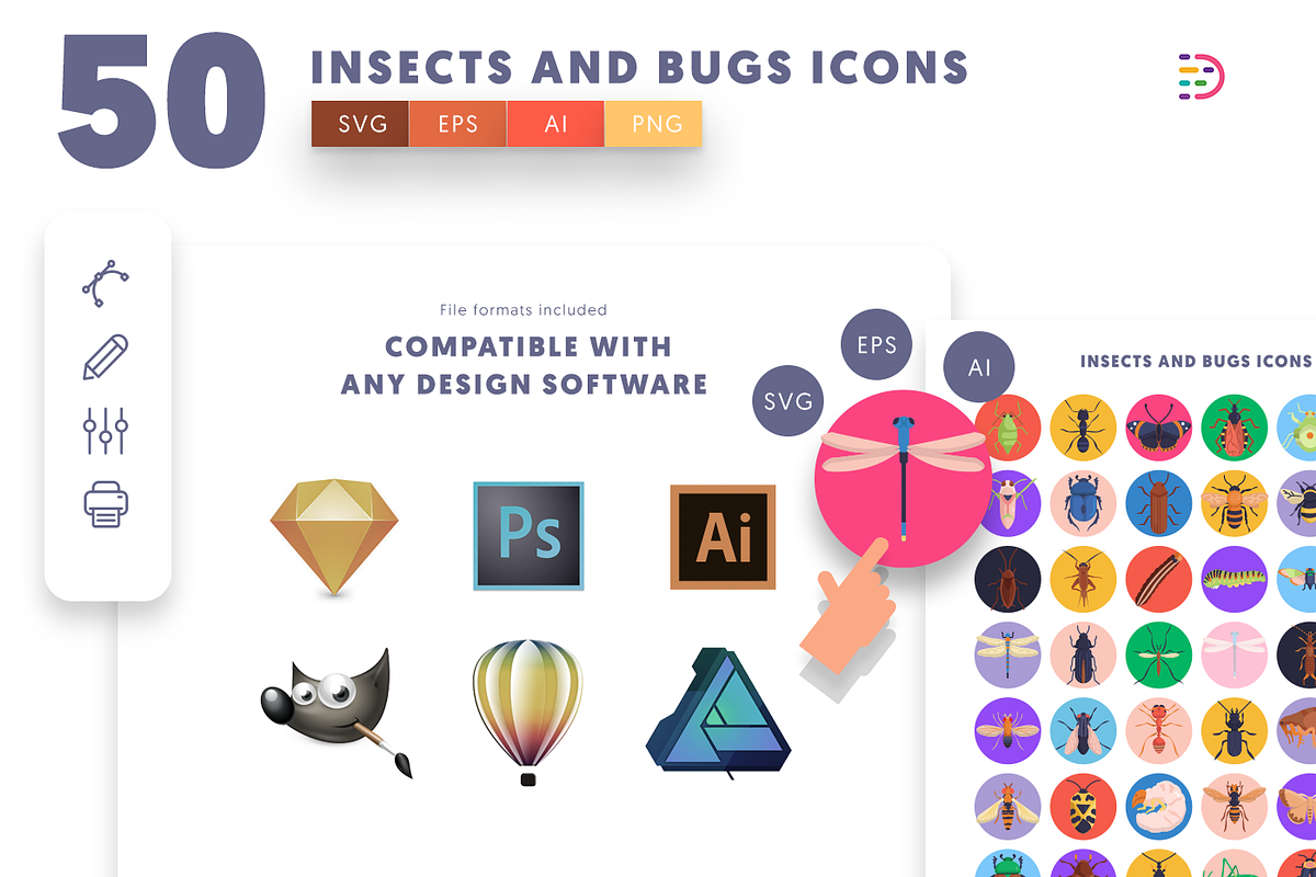 50 Insects and Bugs Icons, an Outline Icon by Dighital (Photo 9 of 10)
