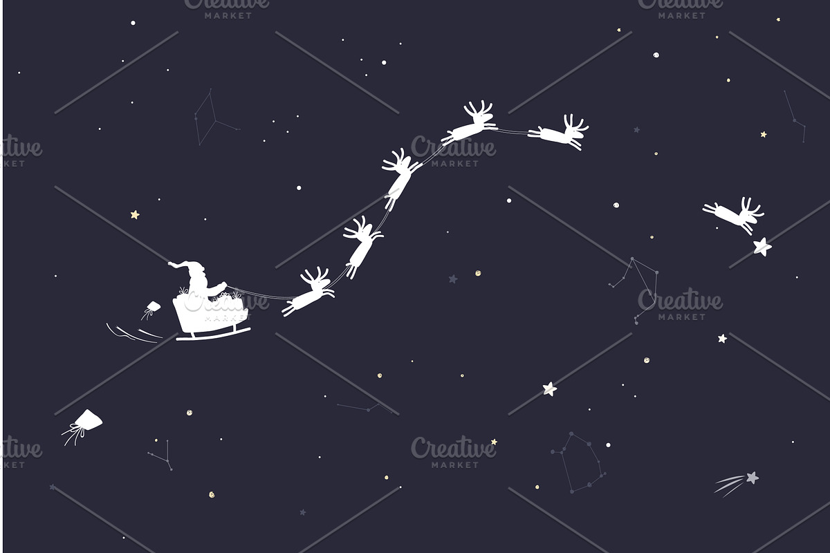 Santa Sleigh Flying Through Starry, an Object Illustration by Toltemara