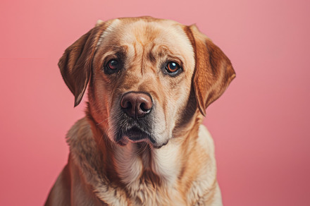 Tan Dog with Floppy Ears Posing Against Pink Backdrop - Generati, an Animal Photo by José Manuel Gelpi