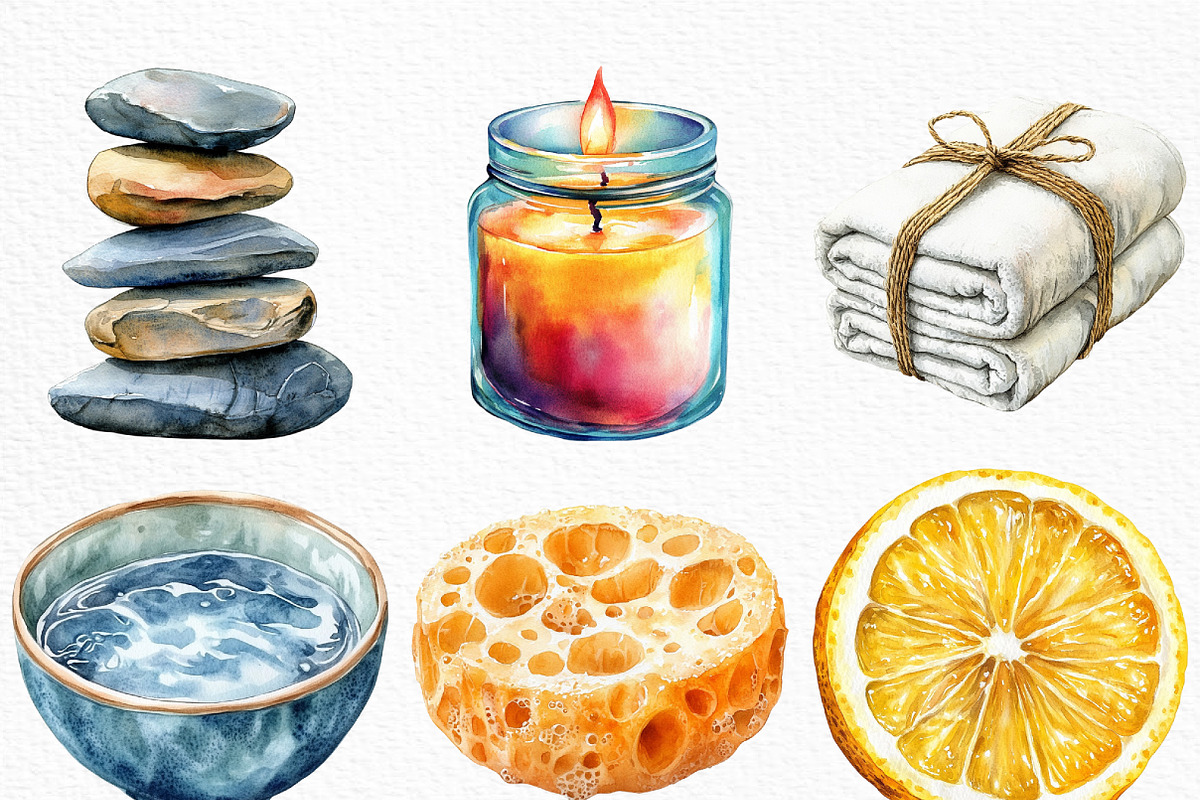 Watercolor Spa Day Clipart Bundle, an Illustration by Craft Nest (Photo 2 of 6)