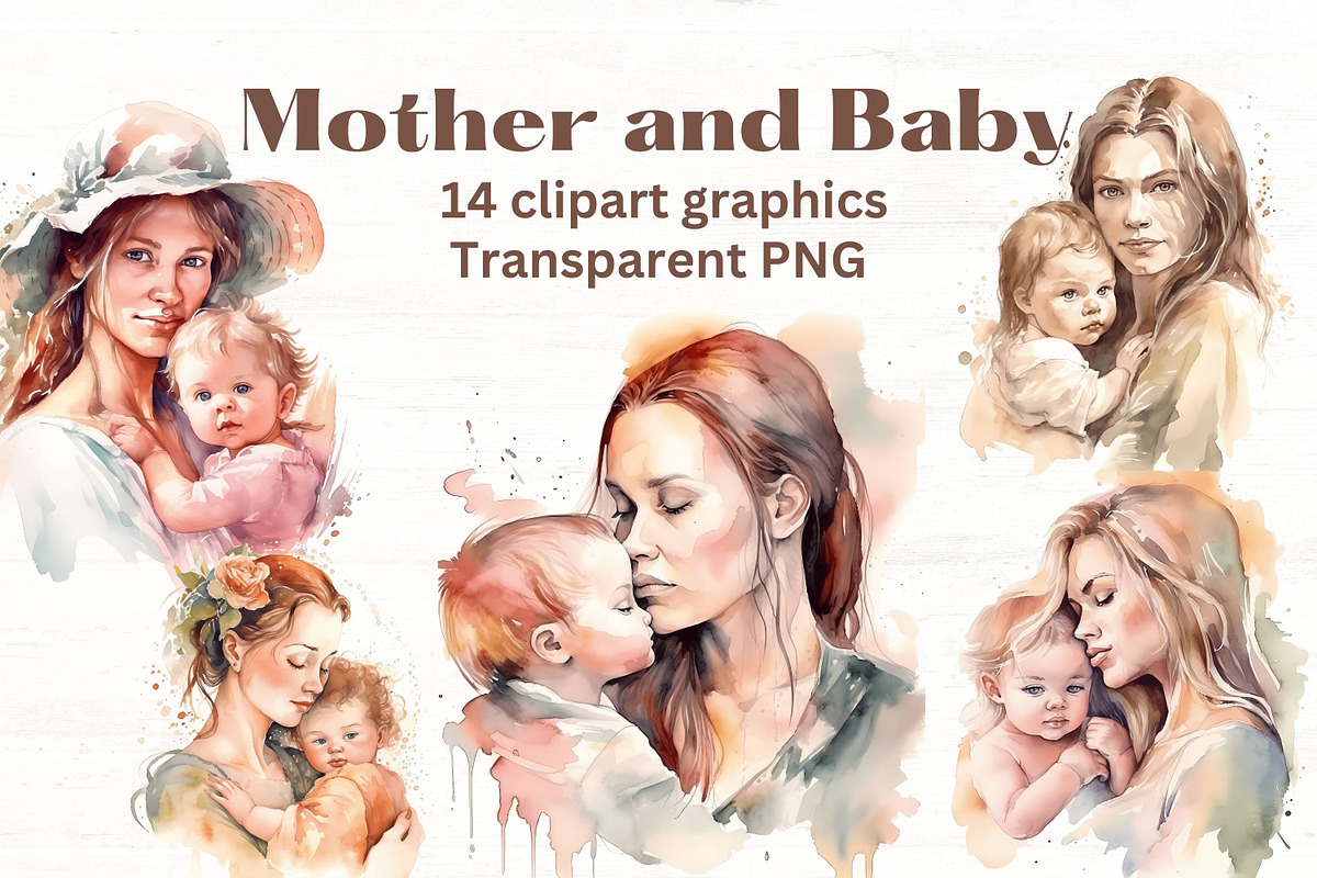 Mother and Baby Watercolor Clipart, a Person Illustration by Mermaids Cove (Photo 1 of 10)