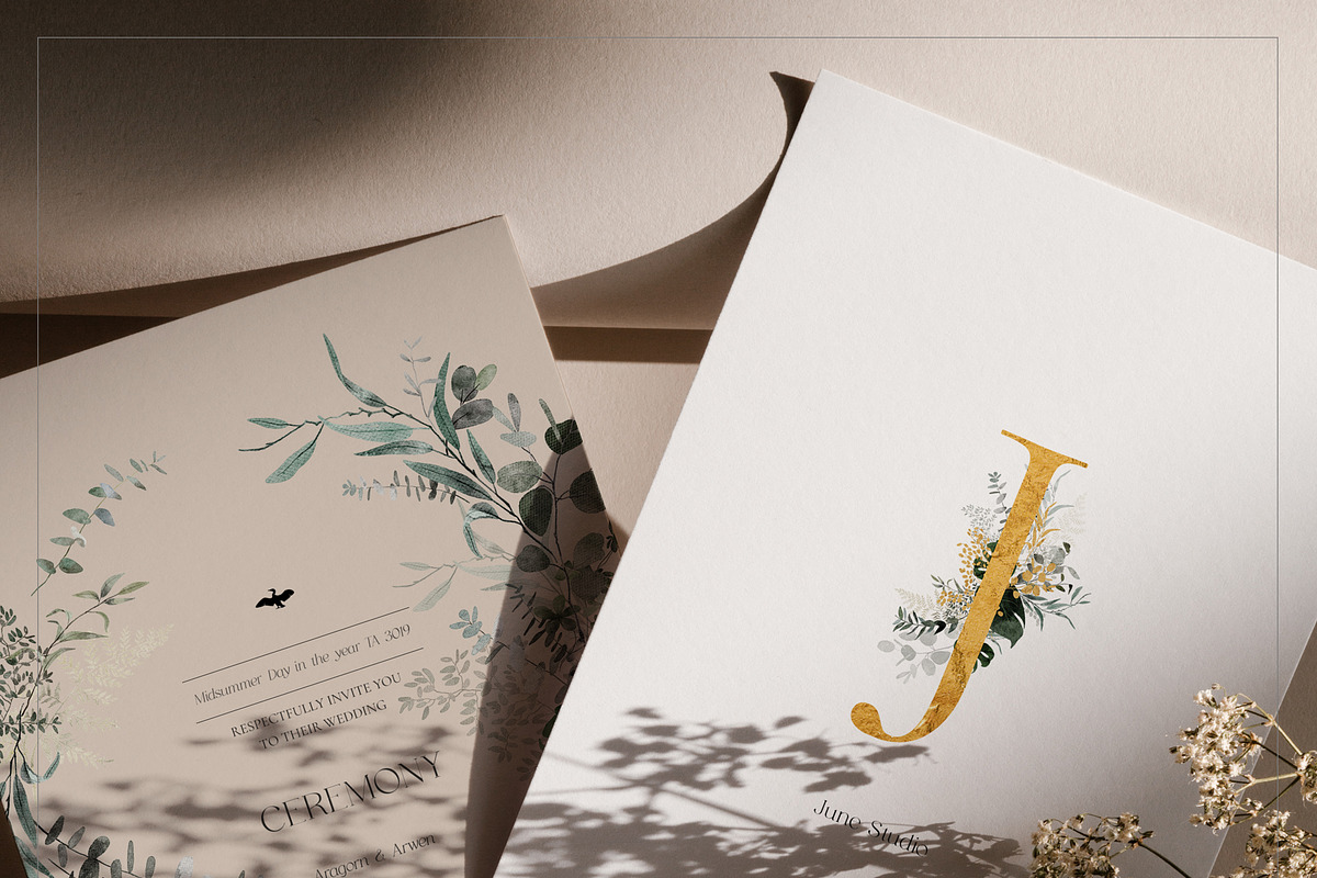 -50% GREENERY watercolor gold leaves, an Illustration by Lana Elanor (Photo 2 of 13)