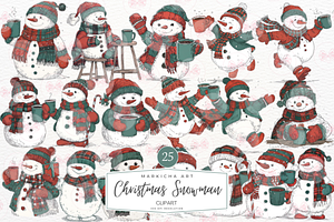 Christmas Snowman Clipart, a Graphic by Markicha Art