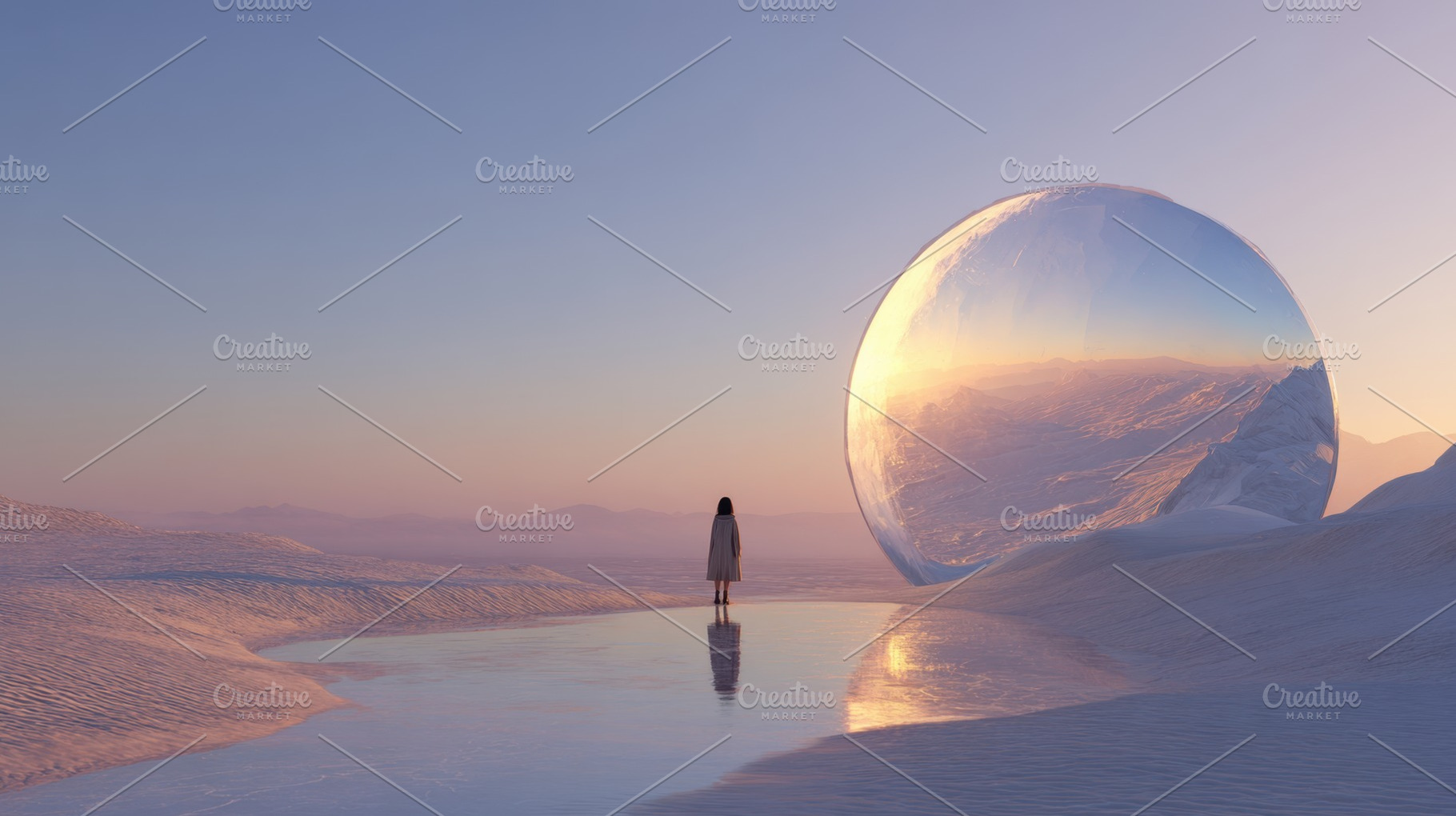 Reflective sphere in surreal land, a Photo by Beautiful things