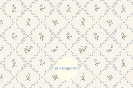 Sweet Pea Lattice Floral- Blue Green, a Graphic by Mieken Petra Designs