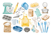 Watercolor Baking Supplies Clipart, a Food Illustration by ArtGiftsStudio (Thumbnail 2 of 4)