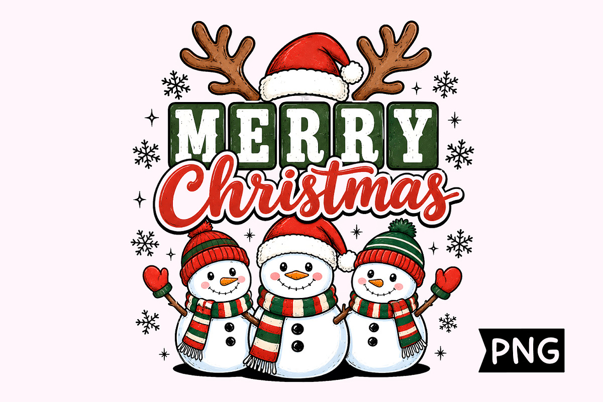 Merry Christmas Festive Snowmen PNG, a Seasonal Illustration by Creative Art (Photo 1 of 3)