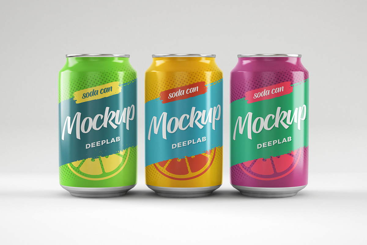 Soda Can Mockup Set, a Packaging Mockup by Deeplab (Photo 12 of 17)