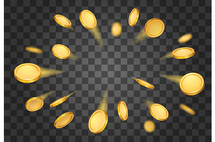 Realistic 3d flying golden coins