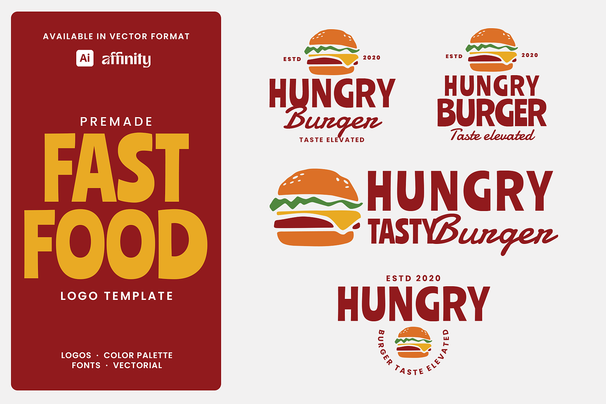 Hungry Burger Restaurant Logo, a Branding & Logo Template by Headfonts (Photo 1 of 3)
