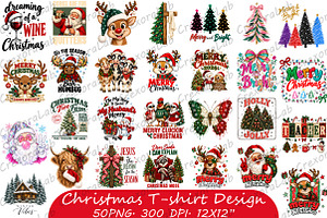 Christmas TShirt Design Bundle PNG, a Seasonal Illustration by CrexoraLab