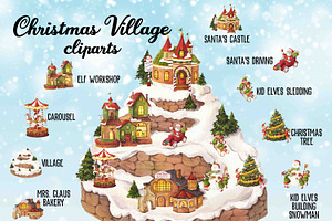 Watercolor Christmas Village