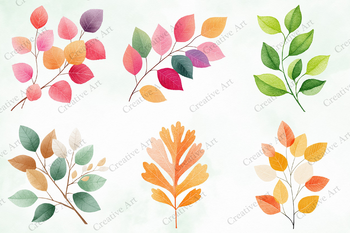 Watercolor Leaves Clipart Set, an Illustration by Creative Art (Photo 3 of 10)