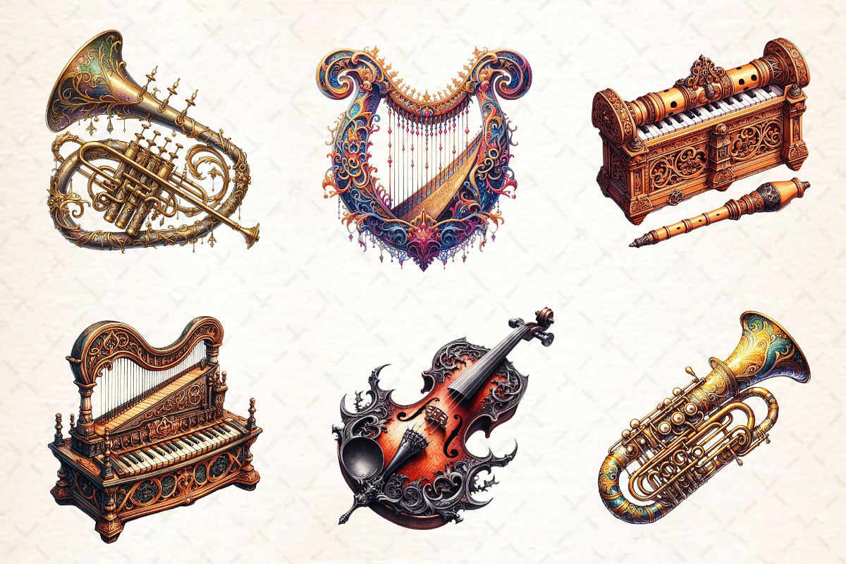 Antique Gothic Instruments Clipart, a Work Illustration by Dream Creation