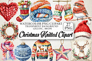 Watercolor Christmas Knitted Clipart, an Illustration by DreamPrint404 (Thumbnail 1 of 6)