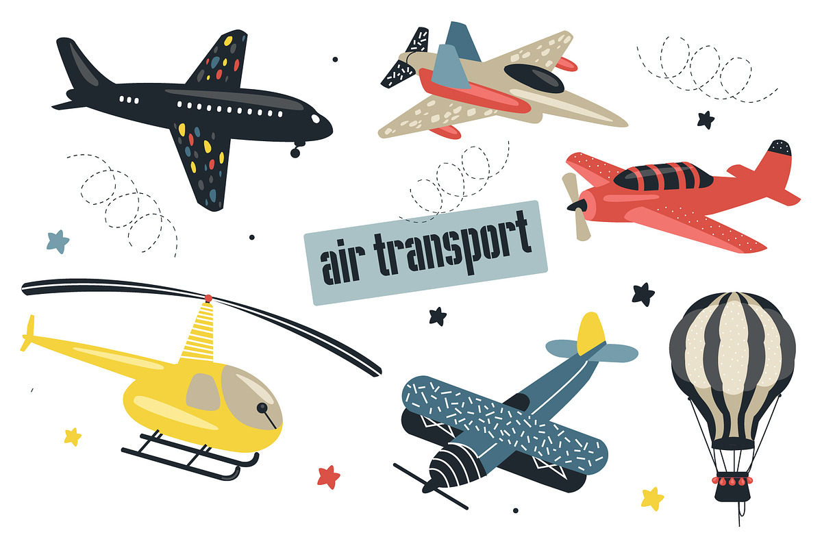 Seamless patterns with air transport, an Object Illustration by narinadraban (Photo 1 of 6)