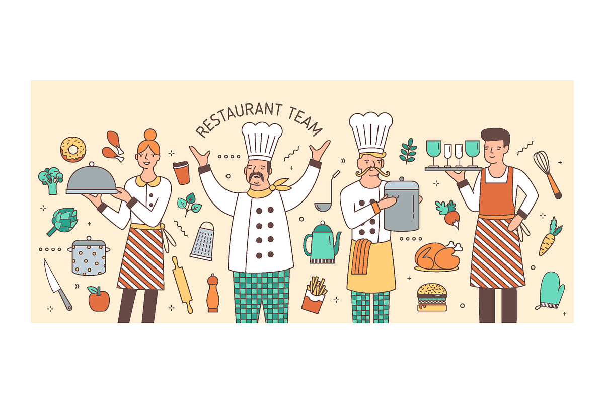 Restaurant team banner, set, pattern, a Decorative Illustration by Good Studio (Photo 3 of 11)