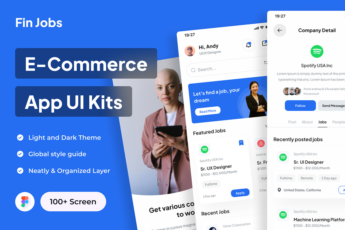 Fin Jobs - Jobs Finder App UI Kits, an UI Kit Template by Minialis (Photo 1 of 6)